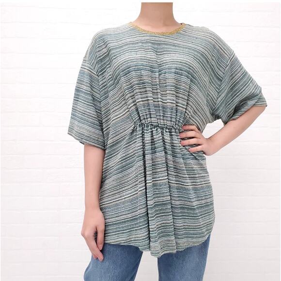 M MISSONI Green Gold Knit T Shirt Kaftan Striped Designer Womens Sz Small NWT - Picture 1 of 13